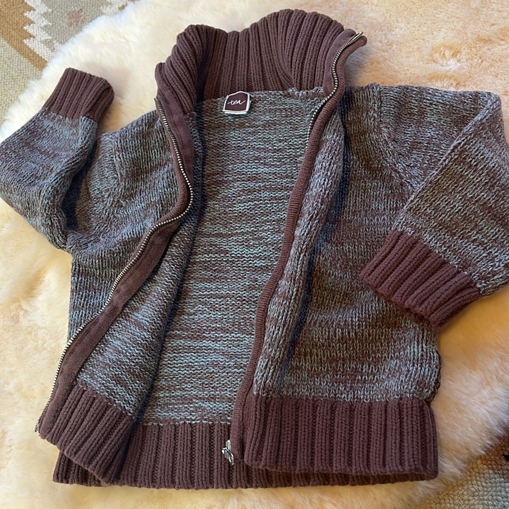 Tea Collection Kids Zip Up Sweater Cardigan Brown and Teal OG Designs - Picture 5 of 9
